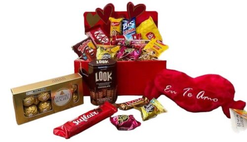 Cesta de Chocolate com Coração e Ferrero