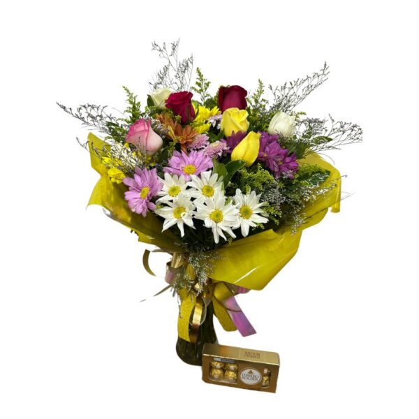 Buquê flores mistas + Ferrero Rocher (8 und)