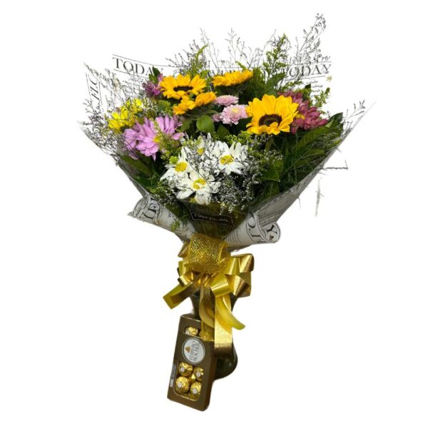 Buquê flores mistas + Ferrero Rocher (8 und)