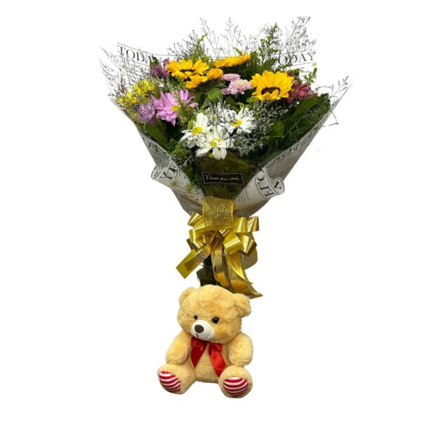 Buquê flores do campo 2 + pelúcia 20 cm