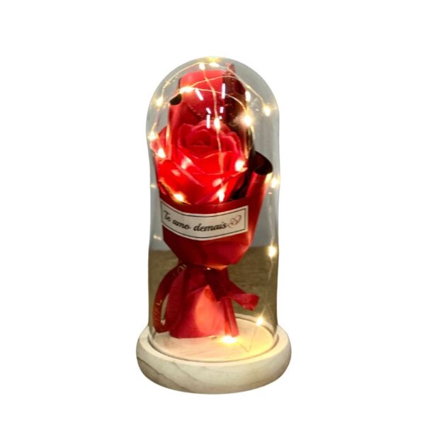 Cúpula de acrílico com led e rosa vermelha