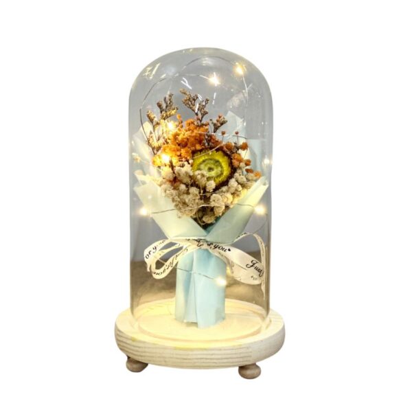 Cúpula de vidro com Led e flores sempre vivas