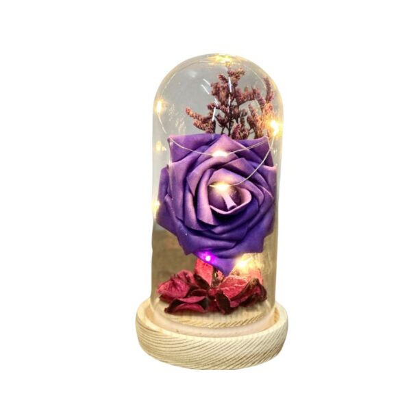 Cúpula de vidro com Led e rosa roxa