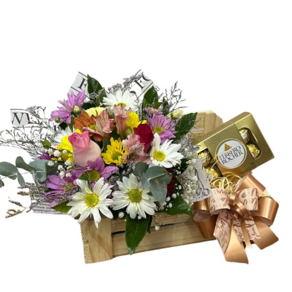 Flores mistas com Ferrero Rocher 8 unidades