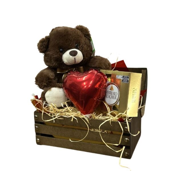 Cesta pelúcia 30cm com Ferrero Roche com 4 unidades