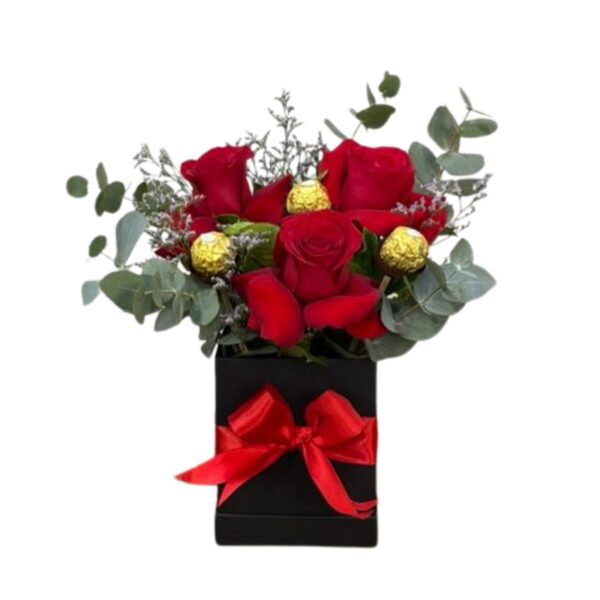 3 rosas 3 Ferreiros Rocher na caixa