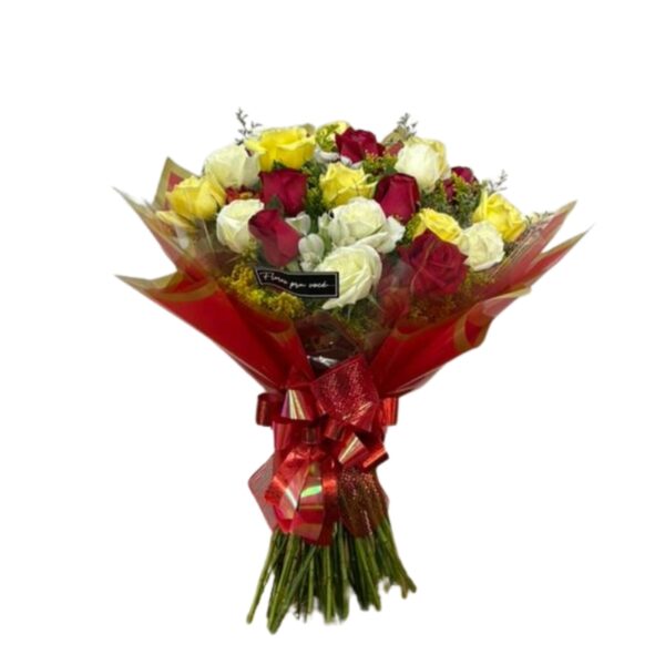 Buquê com 15 rosas de 3 cores