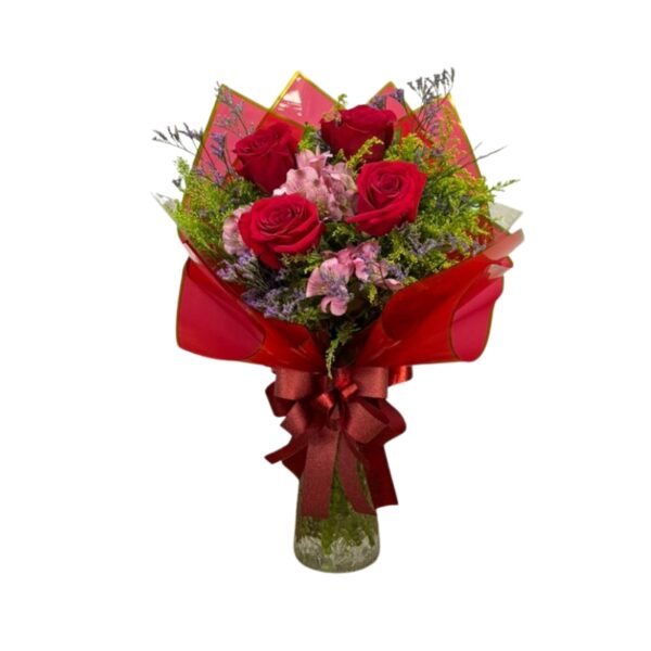 Buquê com 4 rosas vermelhas