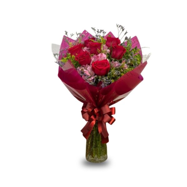 Buquê com 7 rosas vermelhas